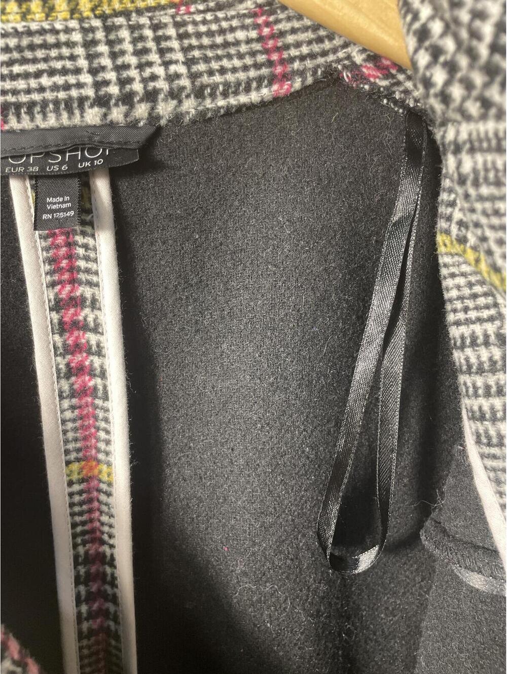 Topshop Wool Blend Plaid Long Pea Coat Button Womens Size 6 Plaid Career Fall - Picture 6 of 7